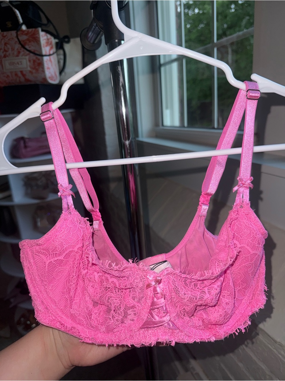 Victoria's Secret Hot Pink Lace Bra with Bow Accents